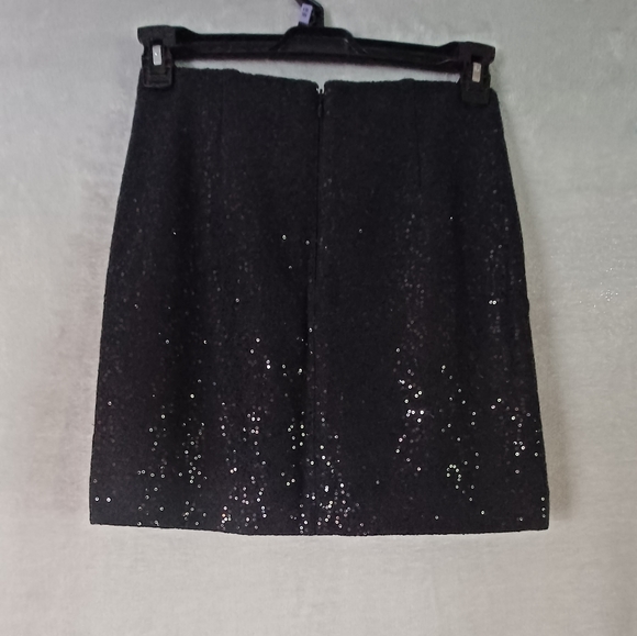 Ann Taylor Black Sequin Sparkles Wool Blend Straight Mini Skirt Size 0 Lined. - Picture 2 of 14